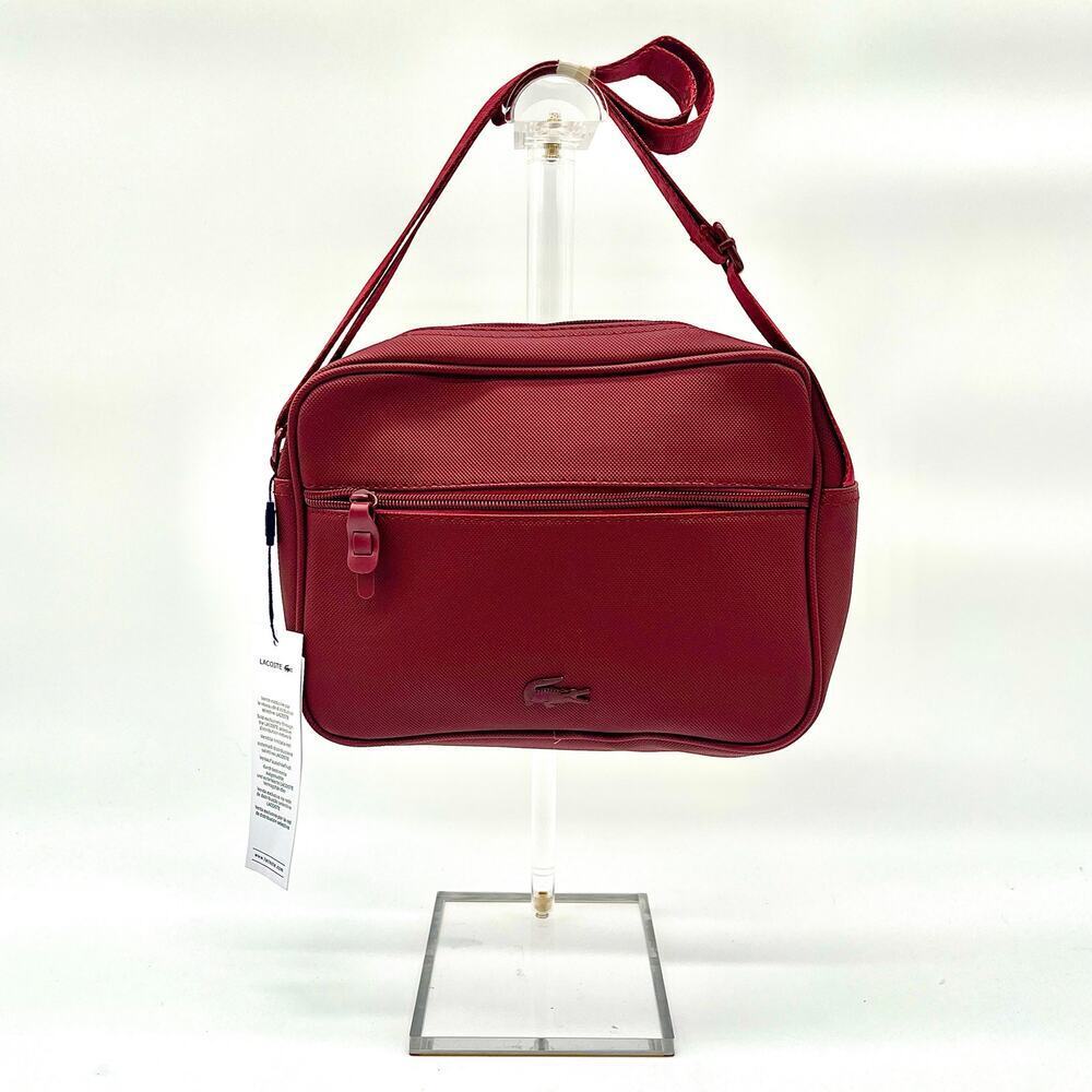 LACOSTE NWT Maroon Red Pique Reporter Crossbody Bag Unisex, Retails $165